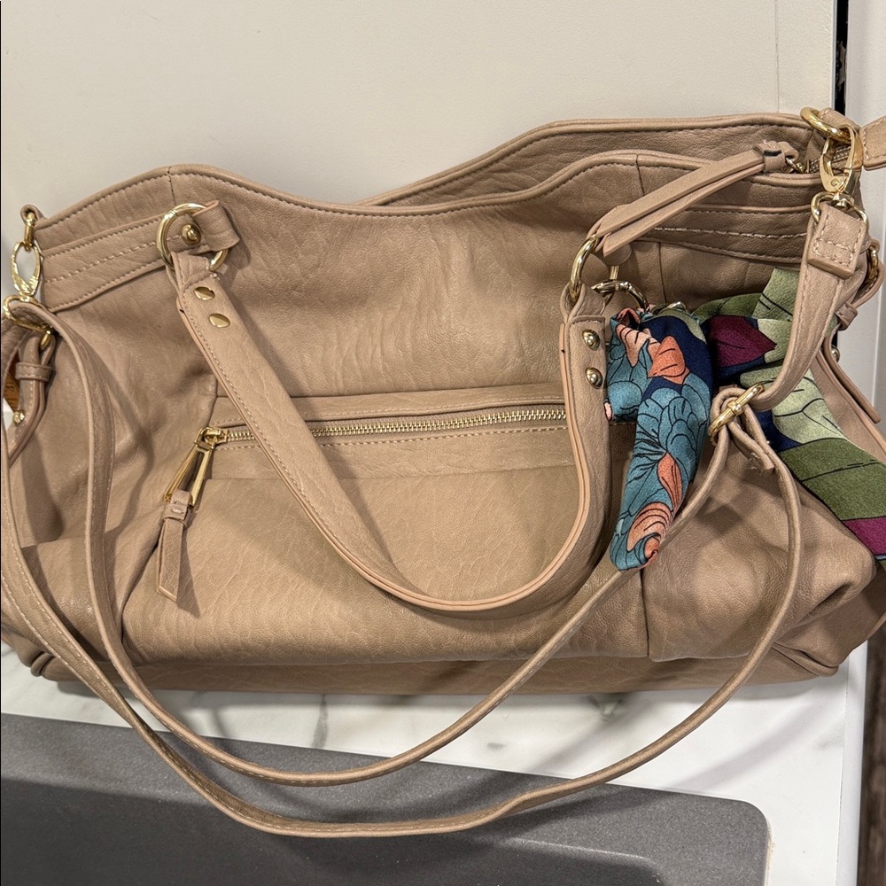 Jessica Simpson Doris tote bag with scarf accent in tan - Picture 7 of 7